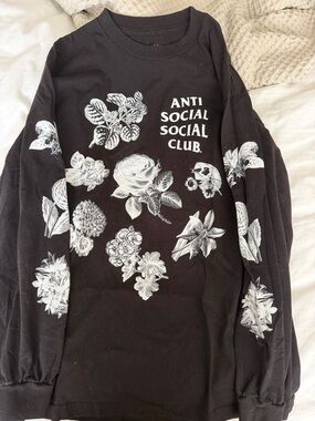 Anti Social Social Club Black Tee with White Floral Prints
